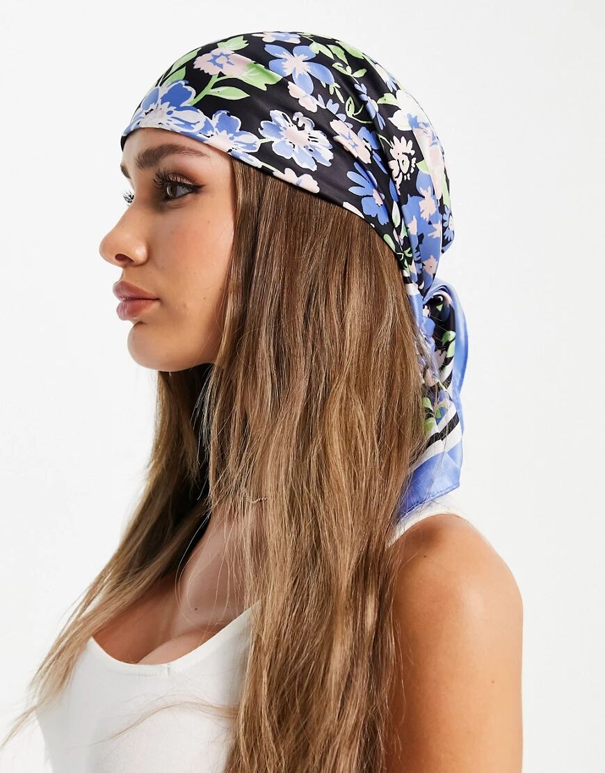 Pieces hair scarf in blue floral-Multi  Multi