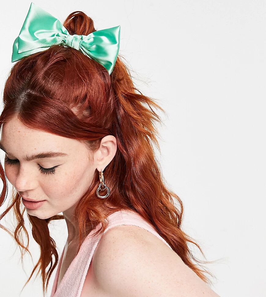 Reclaimed Vintage inspired hair scrunchie in mint satin-Green  Green