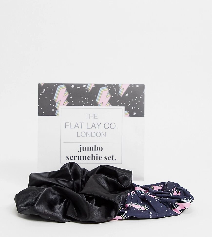 Flat Lay Company The Flat Lay Co. X ASOS Exclusive Lightning Black Satin Jumbo Scrunchie Set-Multi  Multi