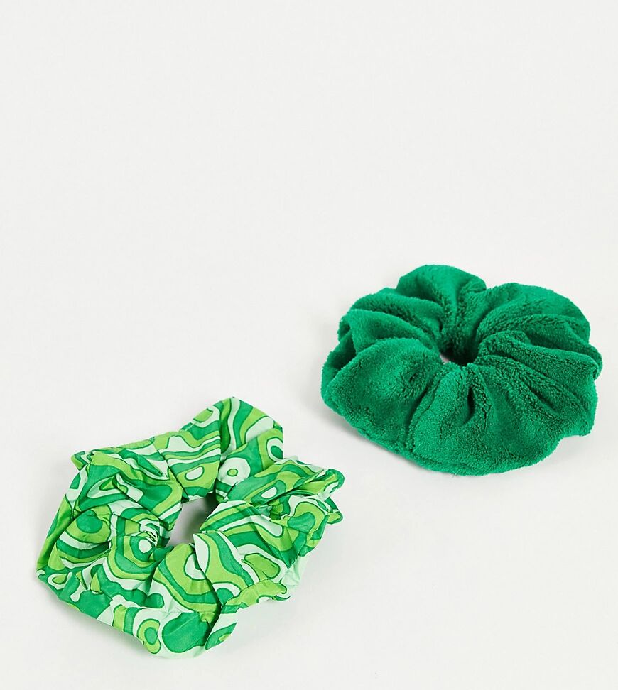 Flat Lay Company The Flat Lay Co. X ASOS Exclusive Scrunchie Set - Green Lava Lamp Print and Green Towel-Multi  Multi