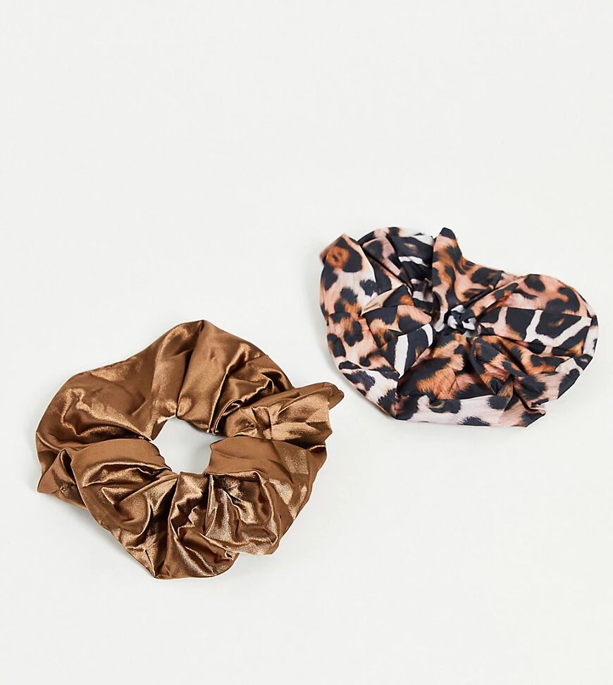 Flat Lay Company The Flat Lay Co. X ASOS Exclusive Scrunchie Set - Warped Leopard Print and Brown Silk-Multi  Multi
