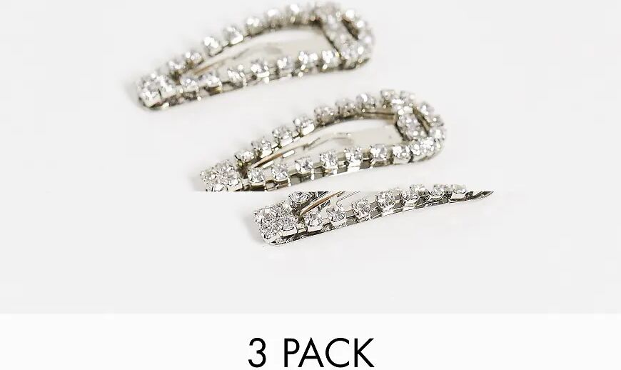 True Decadence True Decandence cystal 3 x multipack hair clips in silver  Silver