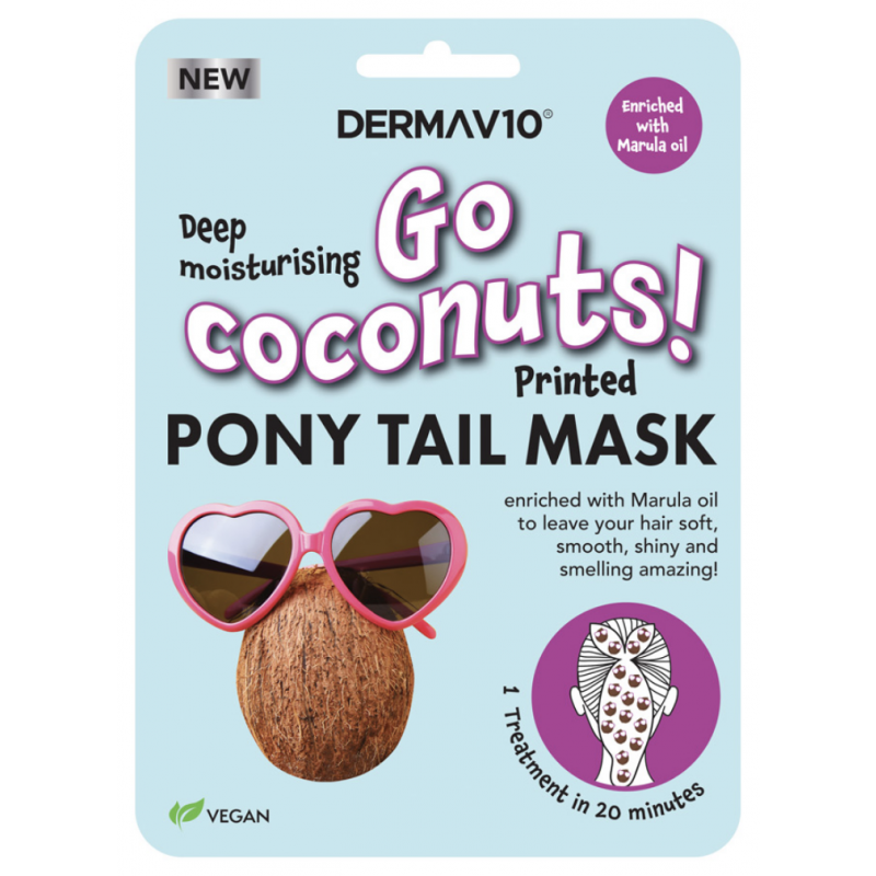 DermaV10 Go Coconuts Printed Pony Tail Mask 1 stk Hårmaske