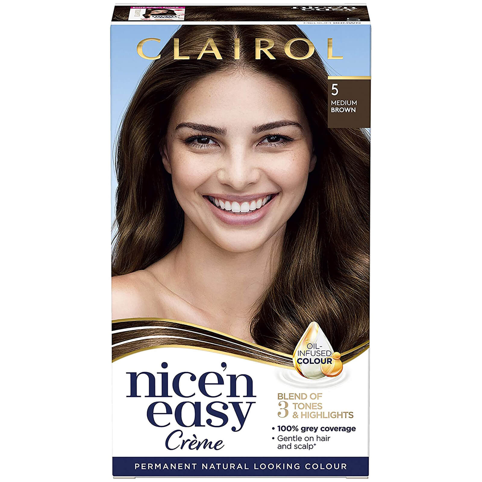 Clairol Nice' n Easy Crème Natural Looking Oil Infused Permanent Hair Dye 177ml (Various Shades) - 5 Medium Brown
