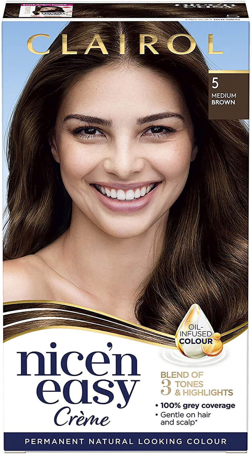 Clairol Nice' n Easy Crème Natural Looking Oil Infused Permanent Hair Dye 177ml (Various Shades) - 5 Medium Brown