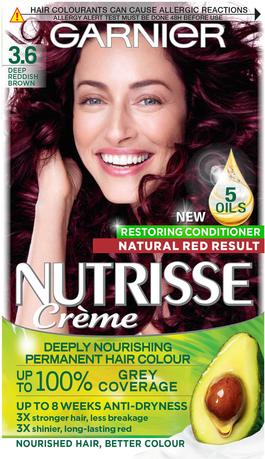 Garnier Nutrisse Permanent Hair Dye (utvalg av fargetoner) - 3.6 Deep Reddish Brown