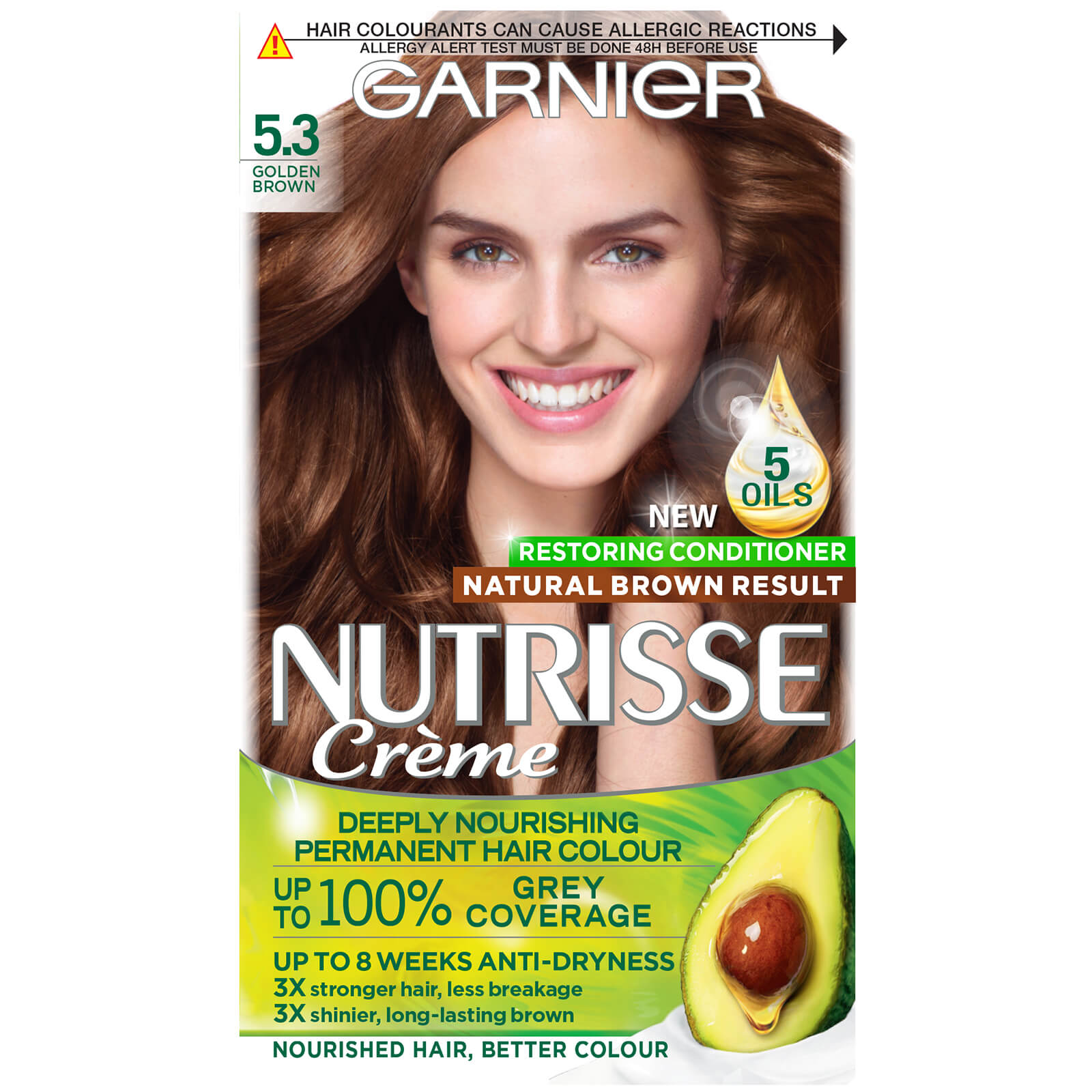 Garnier Nutrisse Permanent Hair Dye (utvalg av fargetoner) - 5.3 Golden Brown