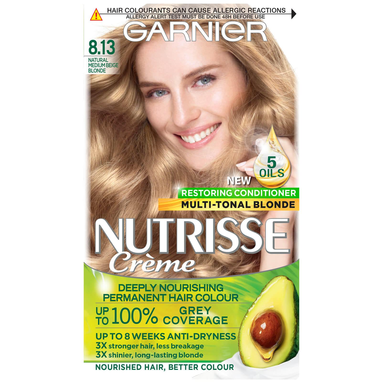 Garnier Nutrisse Permanent Hair Dye (utvalg av fargetoner) - 8.13 Medium Beige Blonde