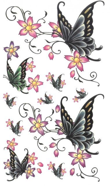 Tatuaj Temporar Flori Si Fluturi 10x17cm