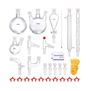 VEVOR Labor-Destillationsset, 3,3-Boro-Laborglas-Destillationsset mit 24- und 40-Verbindungen, 1000-ml-Destillationsgeräte-Set für Ätherische Öle, 29-teiliges Set mit Glaswaren