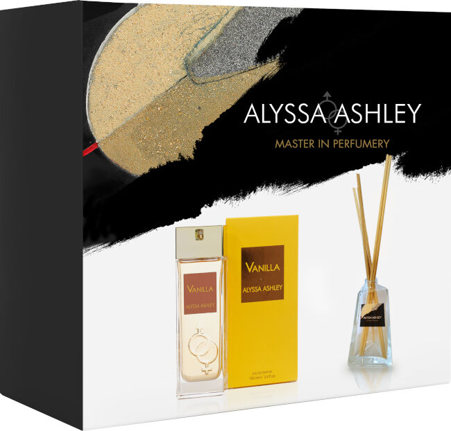 Alyssa Ashley Vanilla Confezione 100 ML Eau de Parfum + 50 ML Profumatore d'Amiente con bacchette