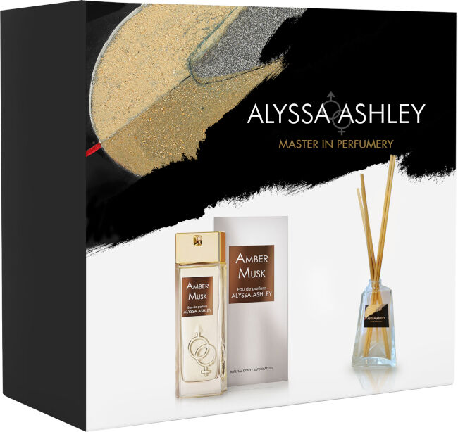 Alyssa Ashley Amber Musk Confezione 100 ML Eau de Parfum + 50 ML Profumatore d'Amiente con bacchette