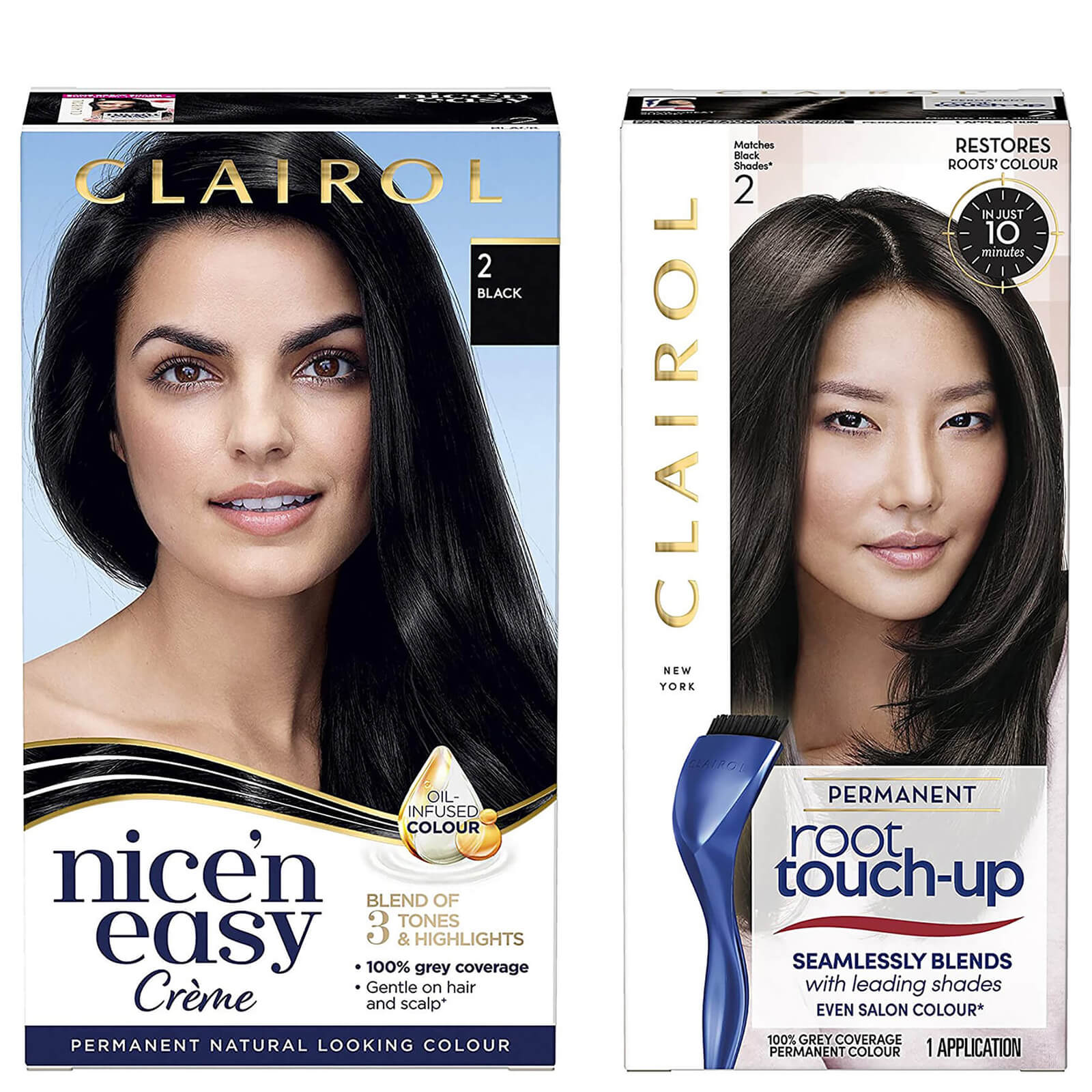 Clairol Nice' n Easy Permanent Hair Dye and Root Touch up Duo (Various Shades) - 2 Black
