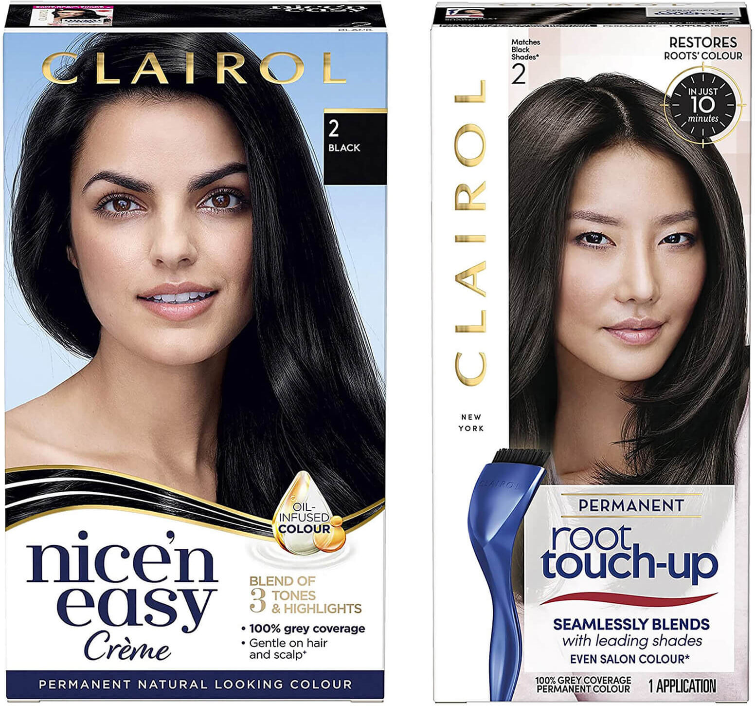 Clairol Nice' n Easy Permanent Hair Dye and Root Touch up Duo (Various Shades) - 2 Black