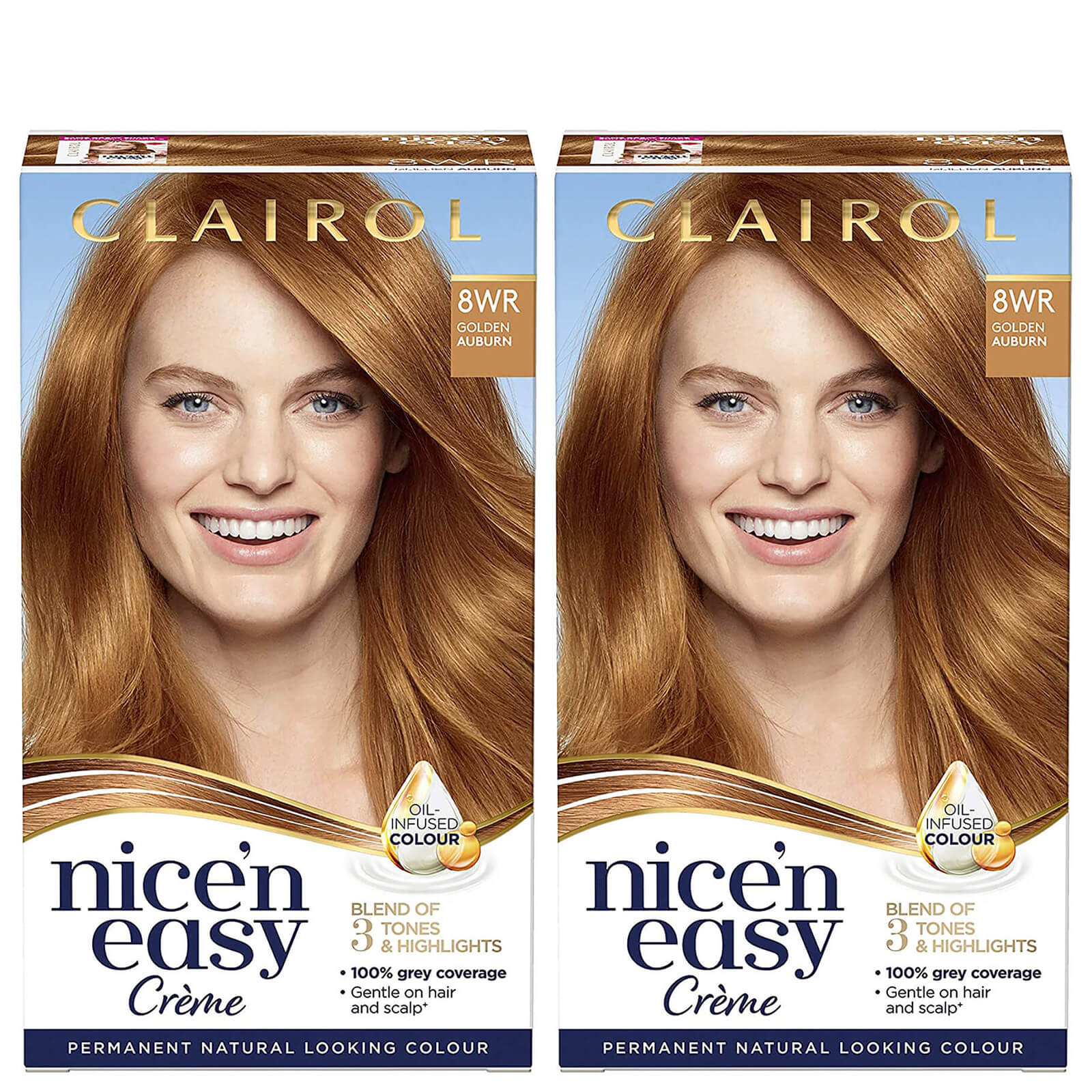 Clairol Nice' n Easy Crème Natural Looking Oil Infused Permanent Hair Dye Duo (Various Shades) - 8WR Golden Auburn