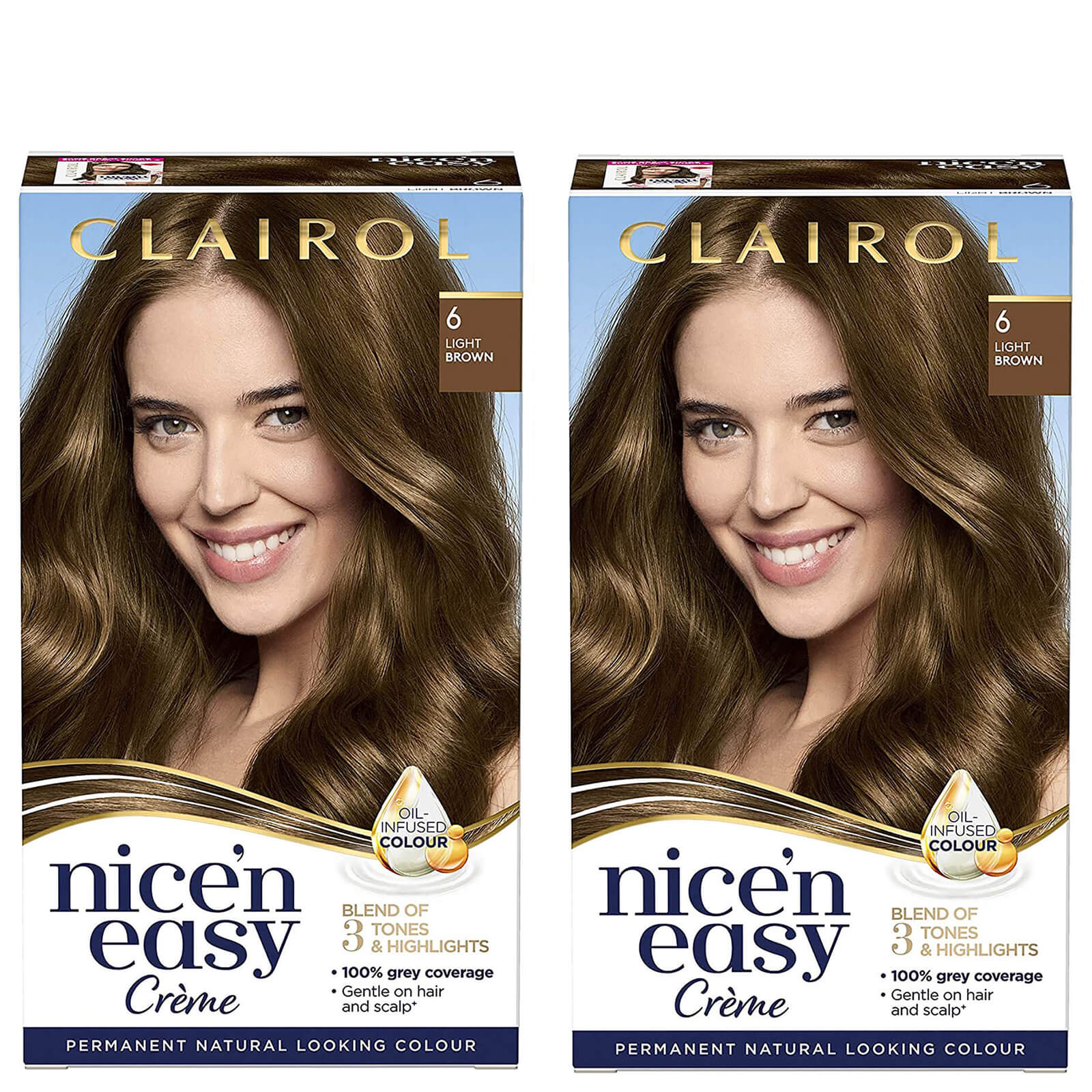 Clairol Nice' n Easy Crème Natural Looking Oil Infused Permanent Hair Dye Duo (Various Shades) - 6 Light Brown