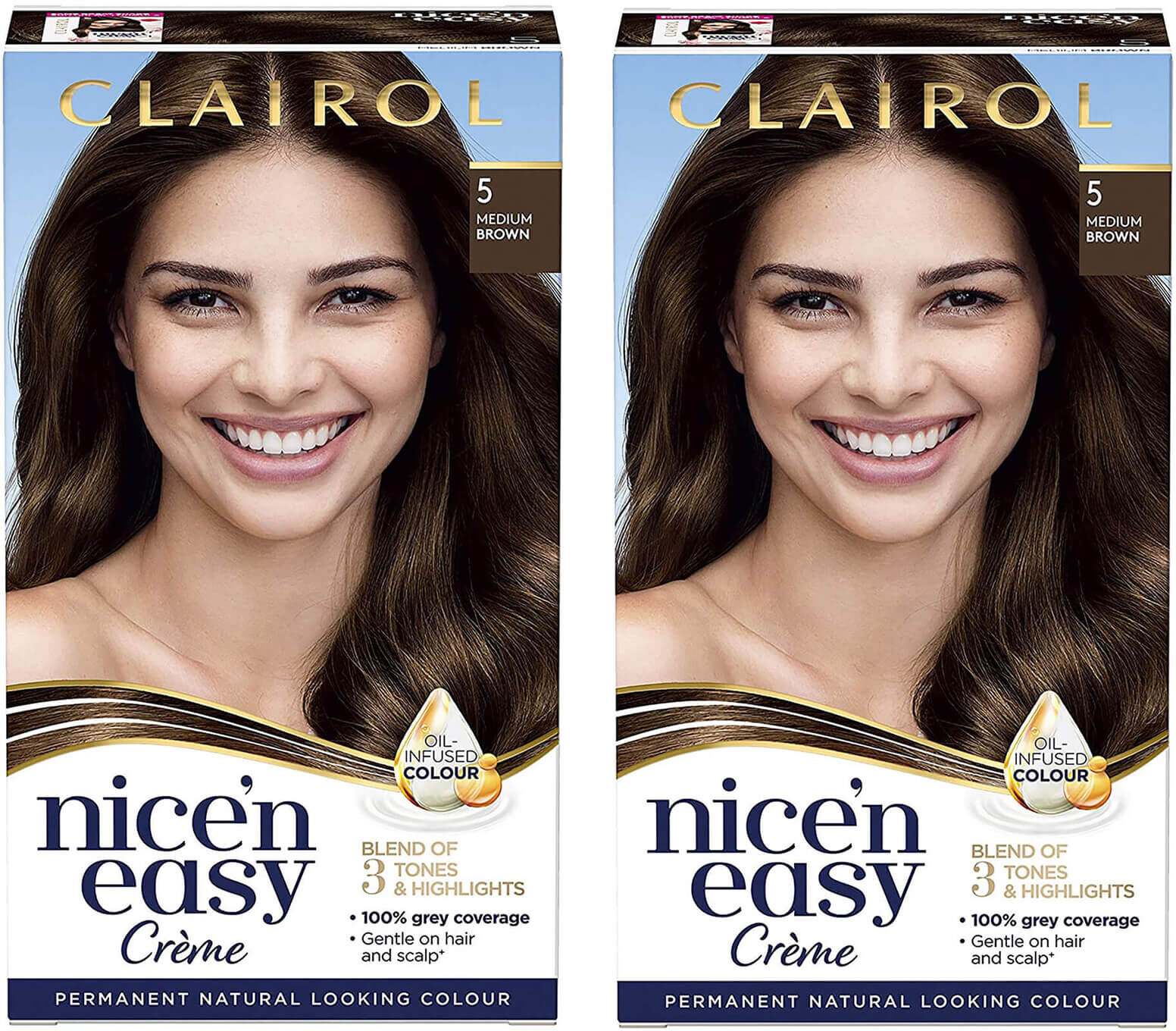 Clairol Nice' n Easy Crème Natural Looking Oil Infused Permanent Hair Dye Duo (Various Shades) - 5 Medium Brown