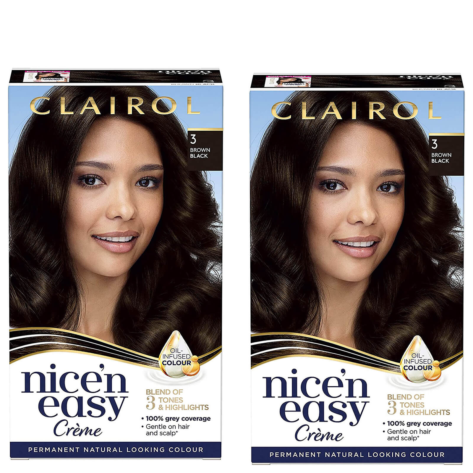 Clairol Nice' n Easy Crème Natural Looking Oil Infused Permanent Hair Dye Duo (Various Shades) - 3 Brown Black