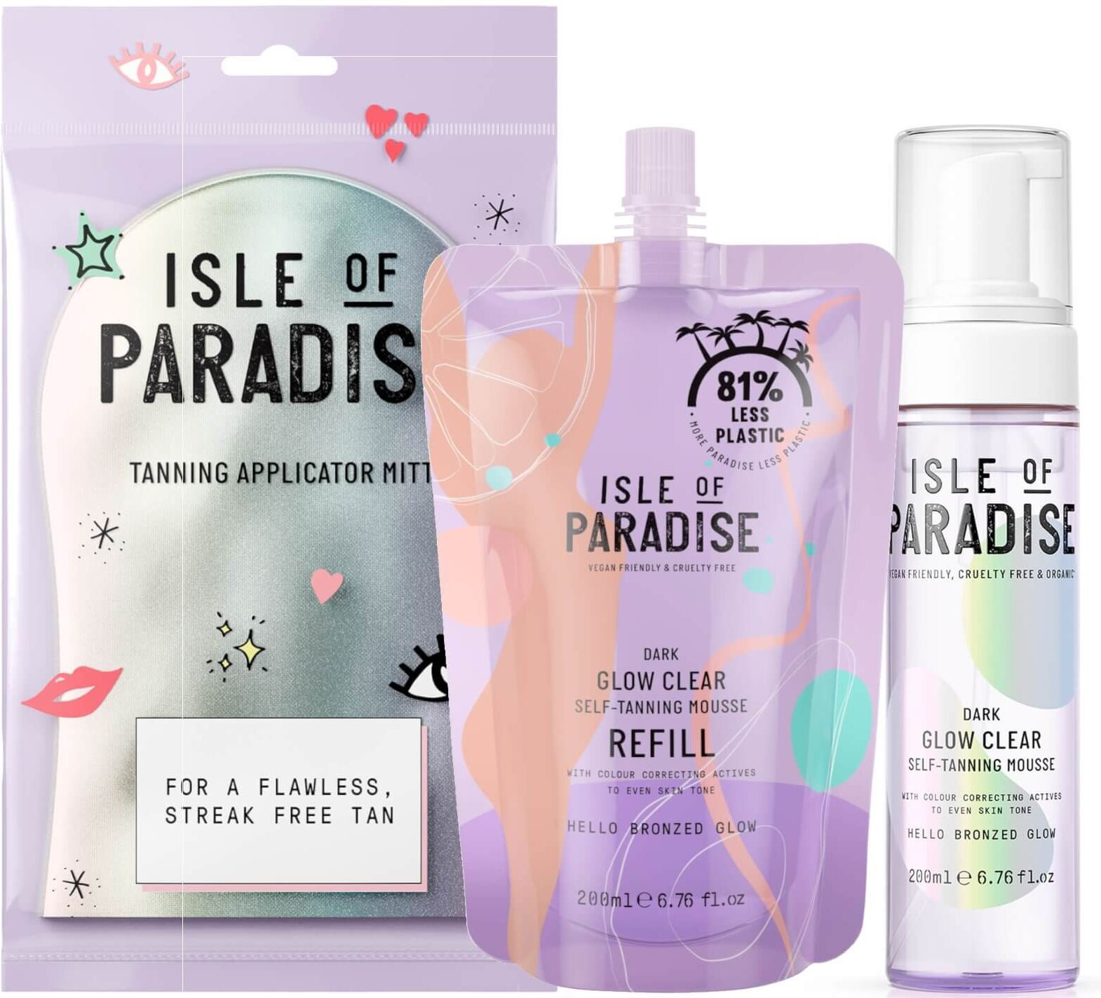 Isle of Paradise Dark Glow Clear Mousse and Refill and Mitt Bundle