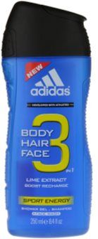 Adidas A3 Sport Energy gel de banho para homens 3 em 1 250 ml. A3 Sport Energy