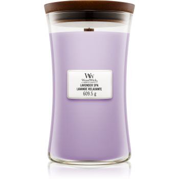 Woodwick Lavender Spa vela perfumada com pavio de madeira 609.5 g. Lavender Spa