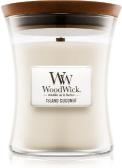 Woodwick Island Coconut vela perfumada com pavio de madeira 275 g. Island Coconut