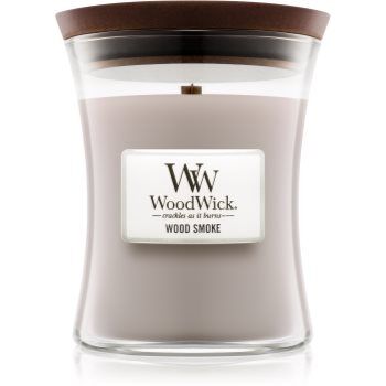 Woodwick Wood Smoke vela perfumada com pavio de madeira 275 g. Wood Smoke