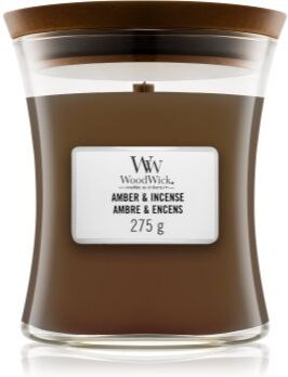 Woodwick Amber & Incense vela perfumada com pavio de madeira 275 g. Amber & Incense