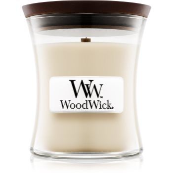 Woodwick Linen vela perfumada com pavio de madeira 85 g. Linen