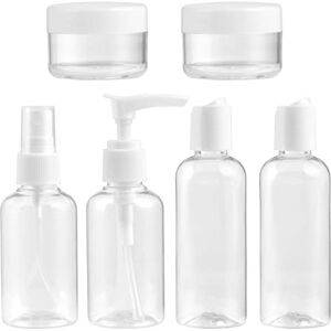 Hardys Travel Essentials - 7pc Clear Bag & Plastic Travel Bottles for Toiletries; Refillable 100ml Travel Bottles, 75ml Spray & Pump Bottles, 20ml Jars; Holiday Toiletries Set