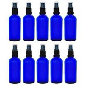 Avalon Cosmetic Packaging Avalon 100ml Blue Glass Bottles with Black Atomiser Spray ~ Pack of 10 ~ Refillable, Reusable, and Travel Sized ~ Perfect for Aromatherapy, Perfumes, Essential Oils, Aftershaves, and More