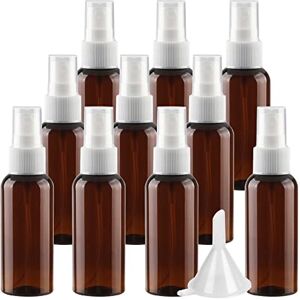 LusDoly Pack of 20, Empty 50ml Brown Plastic Fine Mist Atomiser Bottles with White Sprayer Empty Water Spray Bottles for Perfume Water Cosmetic Travel Containers 2x Funnel