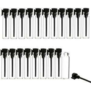 Skypro 20Pcs 2ml Empty Perfume Sample Bottles Essential Oil Test Tube Bottle Mini Glass Refillable Sample Vial Containers for Aromatherapy, Fragrance and Liquid - Black cap