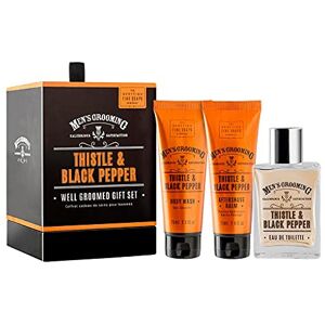 Scottish Fine Soaps - Thistle & Black Pepper Well Groomed Gift Set - Purifying Milk Thistle Extract - Contains Eau de Toilette, Aftershave Balm, Body Wash - Vegan Friendly