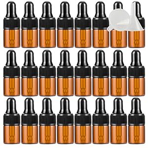 ZEOABSY Pack of 100, 2ml mini Amber Glass Dropper Bottles with Glass Pipettes for Essential Oil Aromatherapy Blends Perfume Beauty tools Cosmetic Vials Travel Sample Bottles