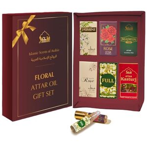 Dukhni Floral Attar Oil Set Authentic Arabic Fragrance Oils 100% Pure, Alcohol-Free Halal Blends Majmua 786, Jasmine, Rose, White Rose, Kasturi XX, Attar Ful - 6ml Each