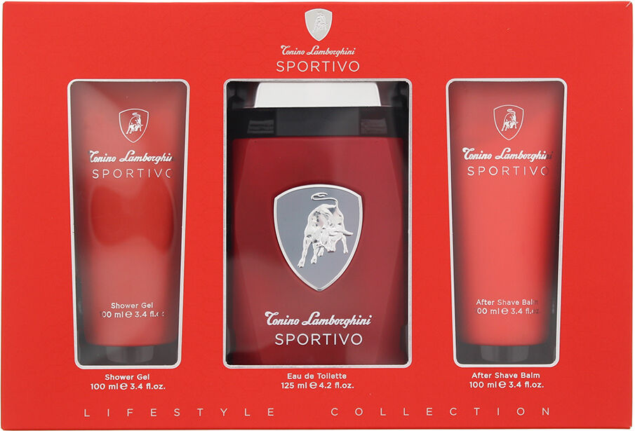 Lamborghini Sportivo 3 Piece Gift Set: Eau De Toilette 125ml - Shower Gel 100ml - Aftershave Balm 100ml