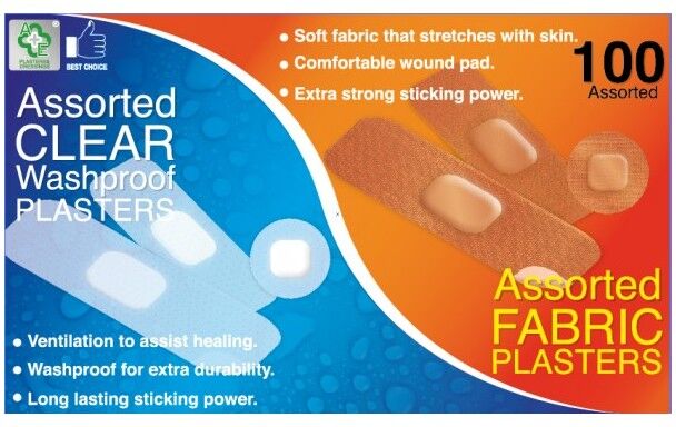 Assorted Washproof &amp; Fabric Plasters 100 stk Plaster