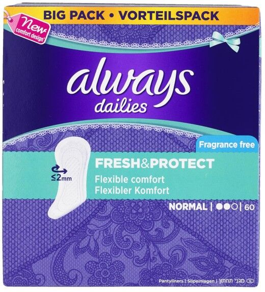 Dailies Fresh &amp; Protect Pantyliners Normal 60 stk Trusseindl&aelig;g