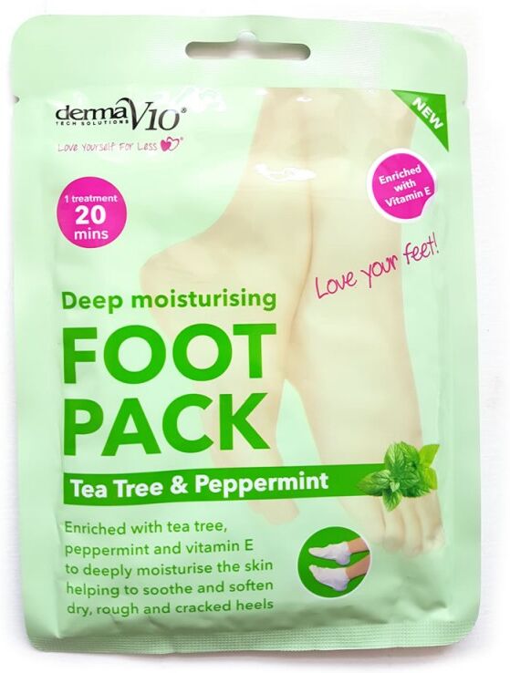 DermaV10 Deep Moisturising Foot Pack Tea Tree &amp; Peppermint 1 pari Jalkojen hoito