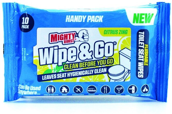 Mighty Burst Wipe &amp; Go Toilet Seat Wipes 3 x 10 kpl Puhdistusliinat