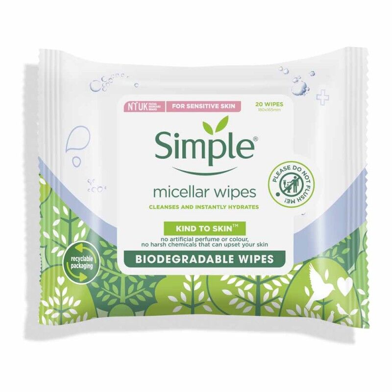 Simple Kind To Skin Biodegradable Micellar Cleansing Wipes 20 kpl Puhdistusliinat