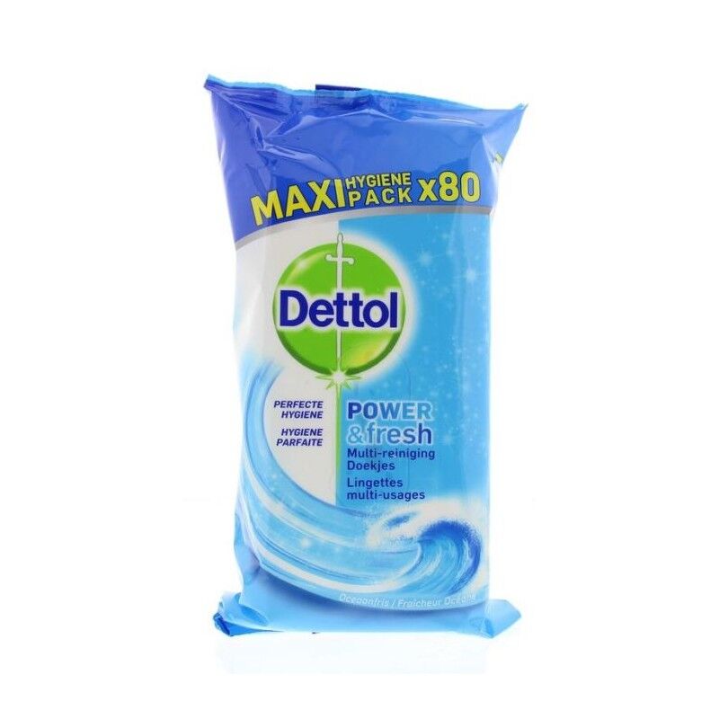 Dettol Power &amp; Fresh Ocean Disinfectant Antibacterial Wipes Maxi Pack 80 kpl Puhdistusliinat