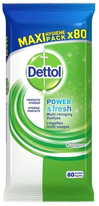 Dettol Power &amp; Fresh Original Disinfectant Antibacterial Wipes Maxi Pack 80 kpl Puhdistusliinat