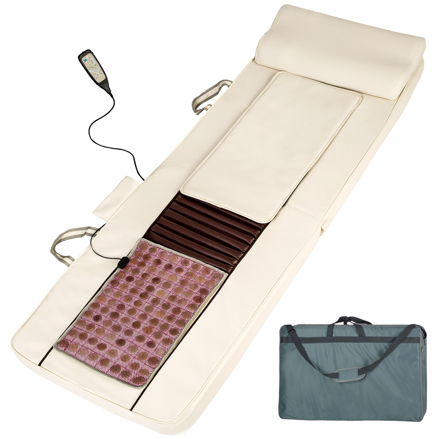 tectake Shiatsu massasjematte med varmematte av jadesten + fjernkontroll - beige