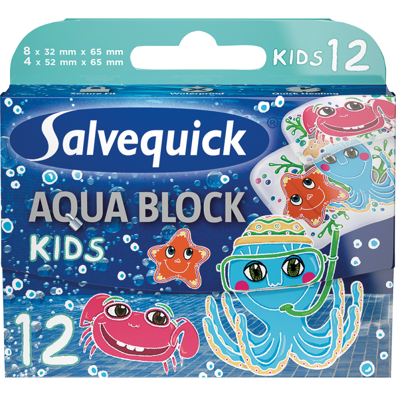 Salvequick Aqua Block Kids 12 stk Plaster