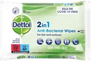 Dettol 2in1 Antibacterial Wipes - 15 stk.