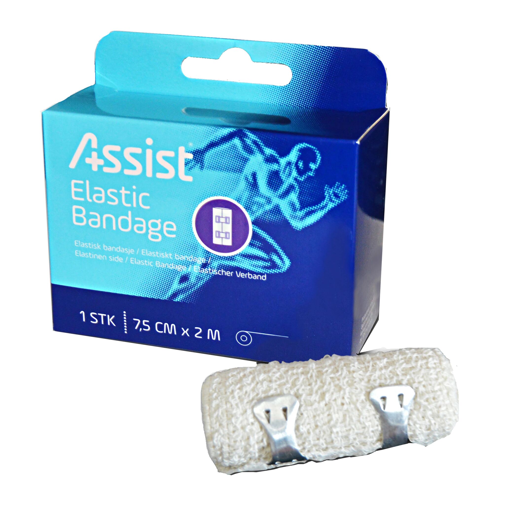 Assist Elastic Sport Bandage, elastisk gasbind 7,5cm x 2m NO COLOUR