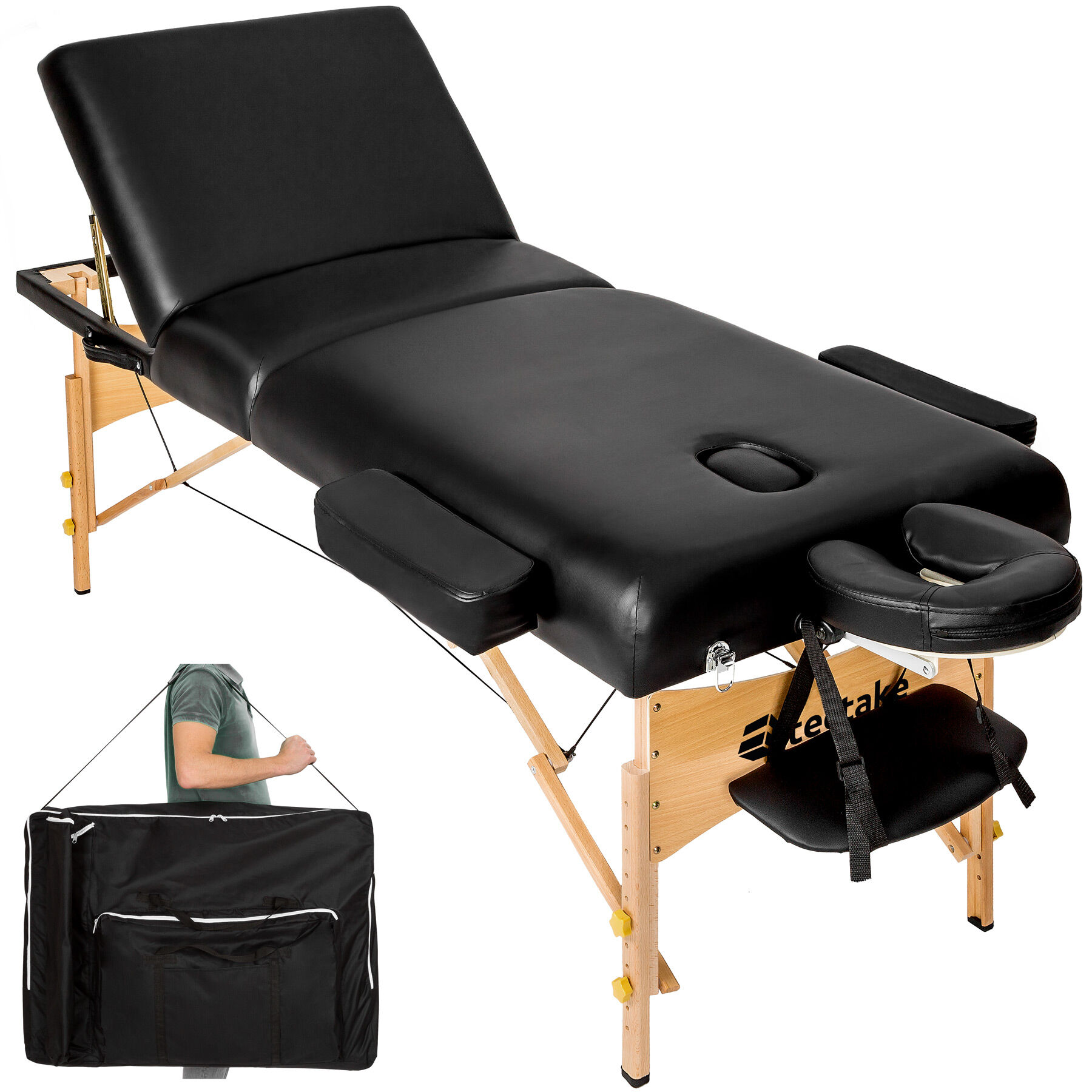 tectake 3-zons massagebänk 10 cm stoppning + väska - svart