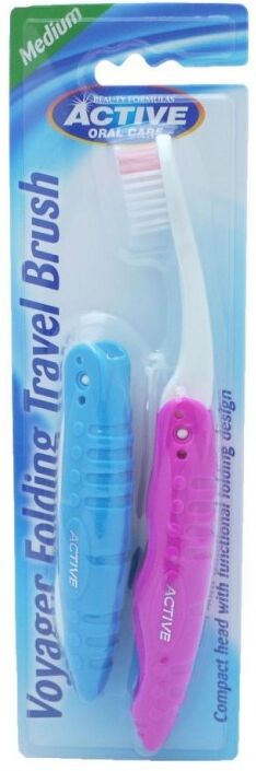 Active Oral Care Folding Travel Tandborstar Medium 2 st Tandborste